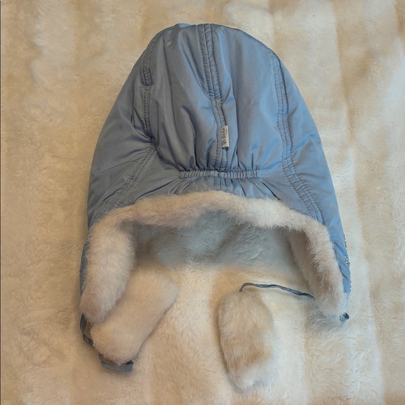 Girls Faux Fur Fleece Lined Winter Hat with Ear Flaps Blue Crystals - Picture 4 of 5